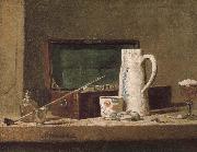 Jean Baptiste Simeon Chardin Pipe tobacco and alcohol containers browser France oil painting artist